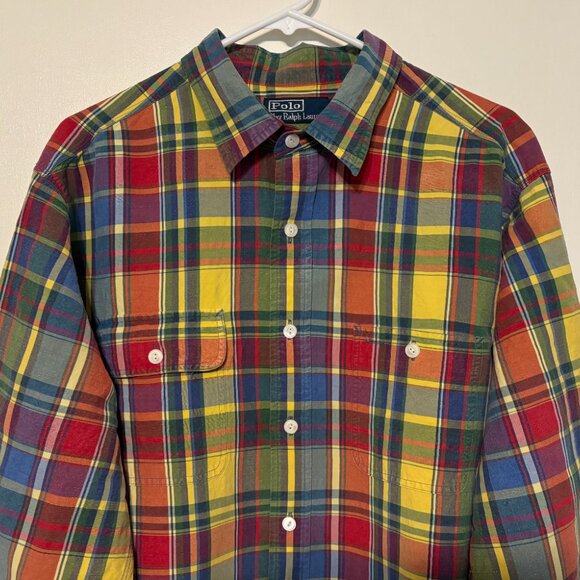 Ralph Lauren Polo Men's L/S 2-Pocket Linen-Silk Button-Down Shirt XL Plaid - Picture 2 of 9